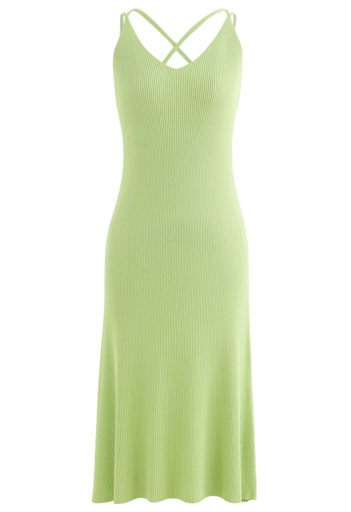 Fitted Ribbed Knit Cami Dress in Lime - Retro, Indie and Unique Fashion