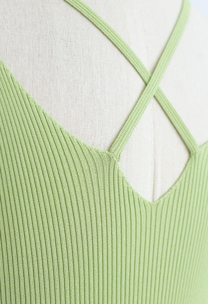 Fitted Ribbed Knit Cami Dress in Lime - Retro, Indie and Unique Fashion