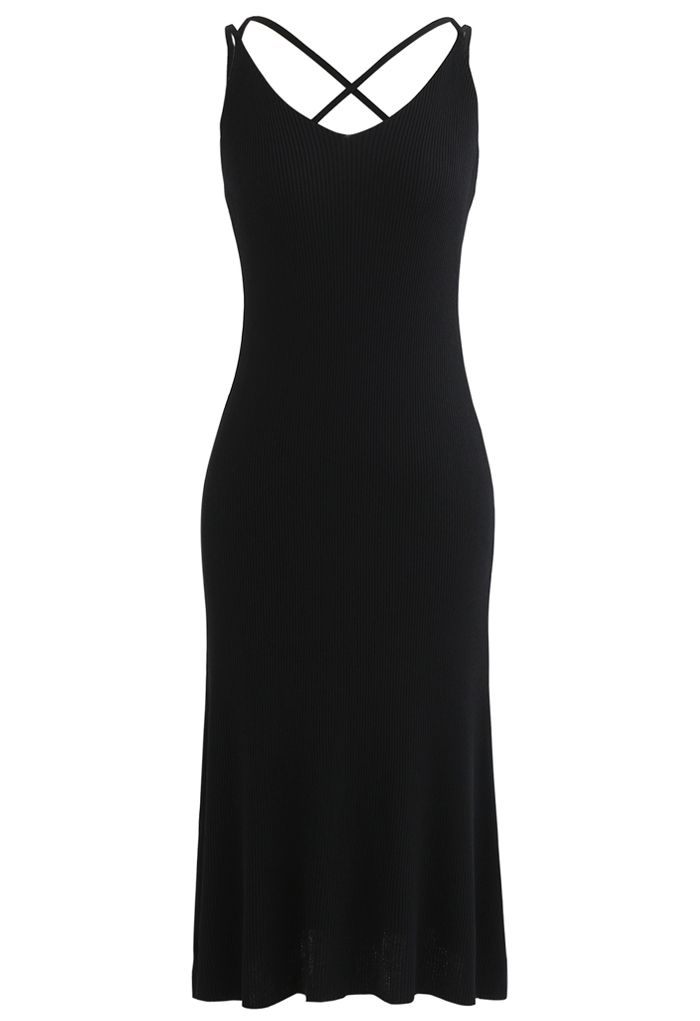 Fitted Ribbed Knit Cami Dress in Black - Retro, Indie and Unique Fashion