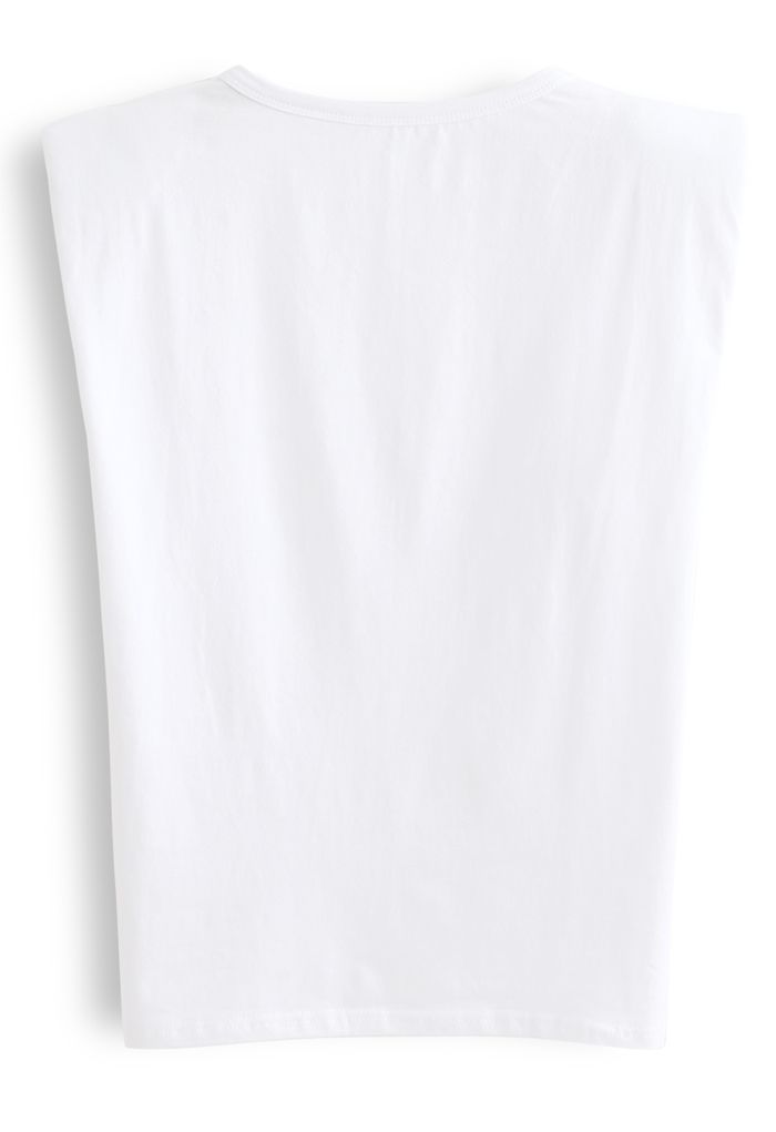 Padded Shoulder Sleeveless Top in White