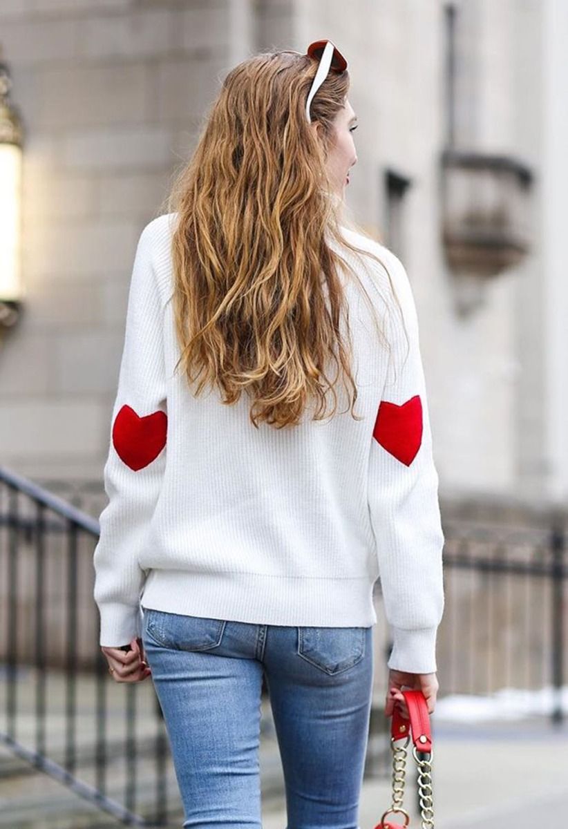 Heart and Soul Patched Knit Sweater in White