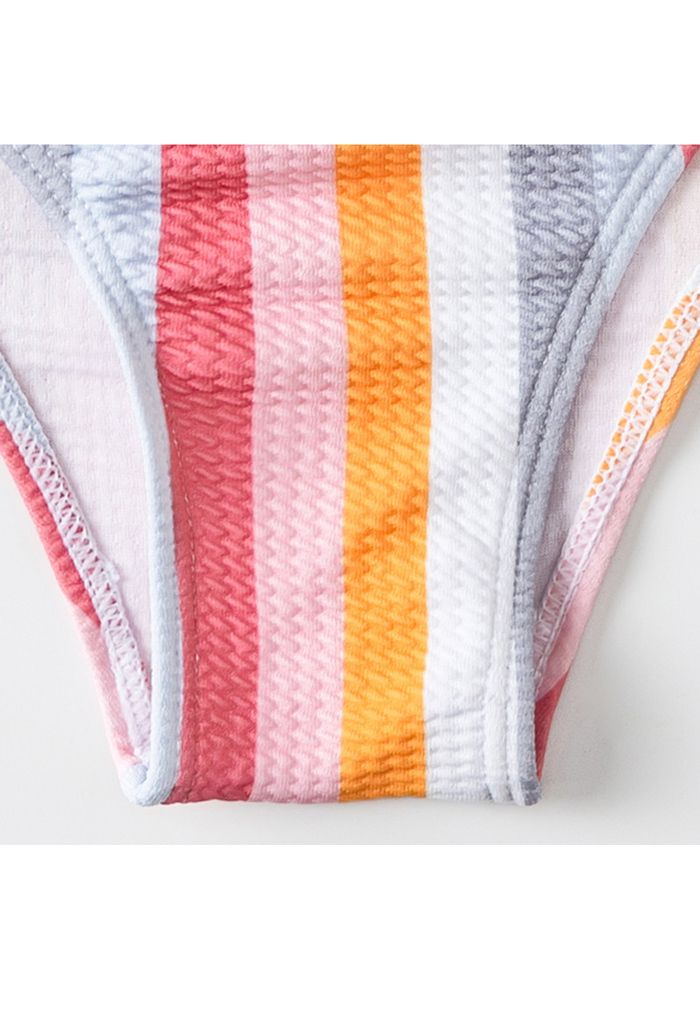 Rainbow Stripe Color Block One-Shoulder Bikini Set