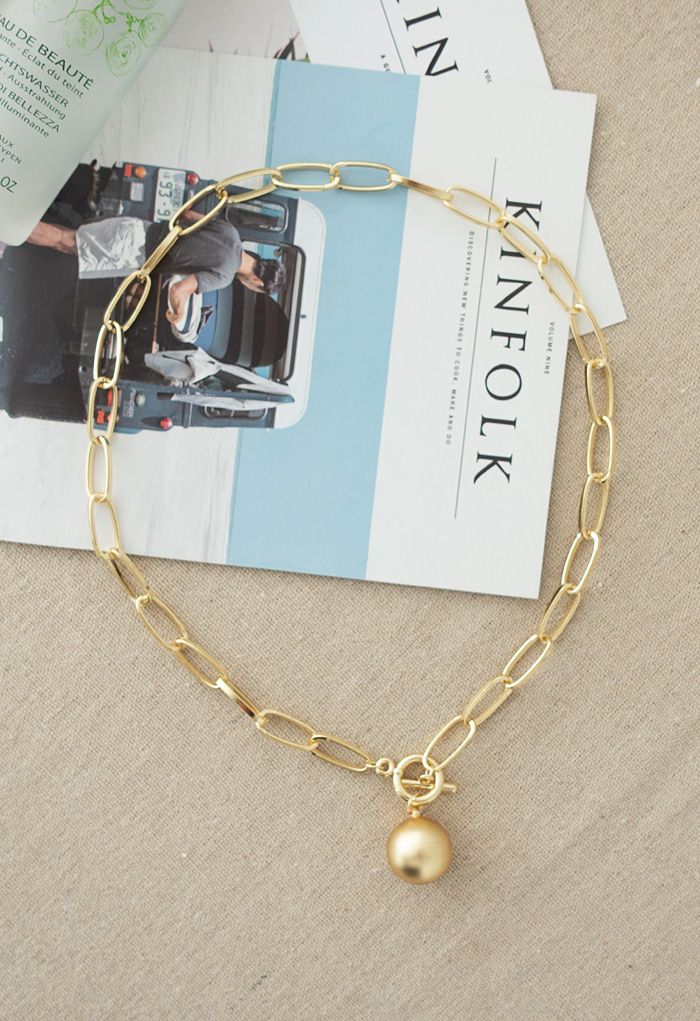 Golden Ball Oval Chain Necklace