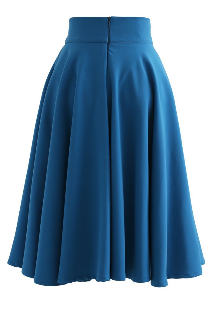 Flare Hem Bowknot Waist Midi Skirt in Peacock Blue - Retro, Indie and ...