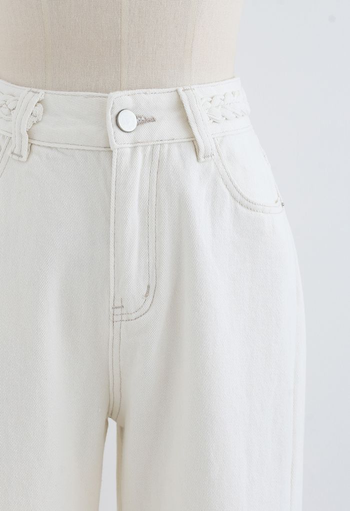 Braid Detail Straight-Leg Jeans in White - Retro, Indie and Unique Fashion