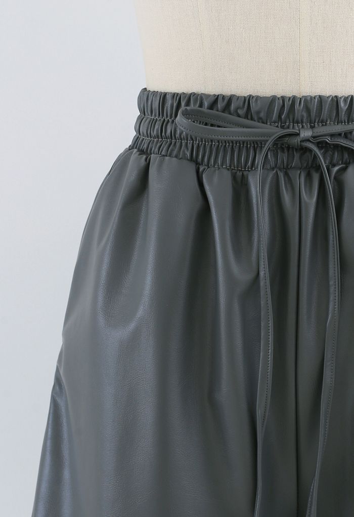 Drawstring PU Leather Shorts in Grey - Retro, Indie and Unique Fashion