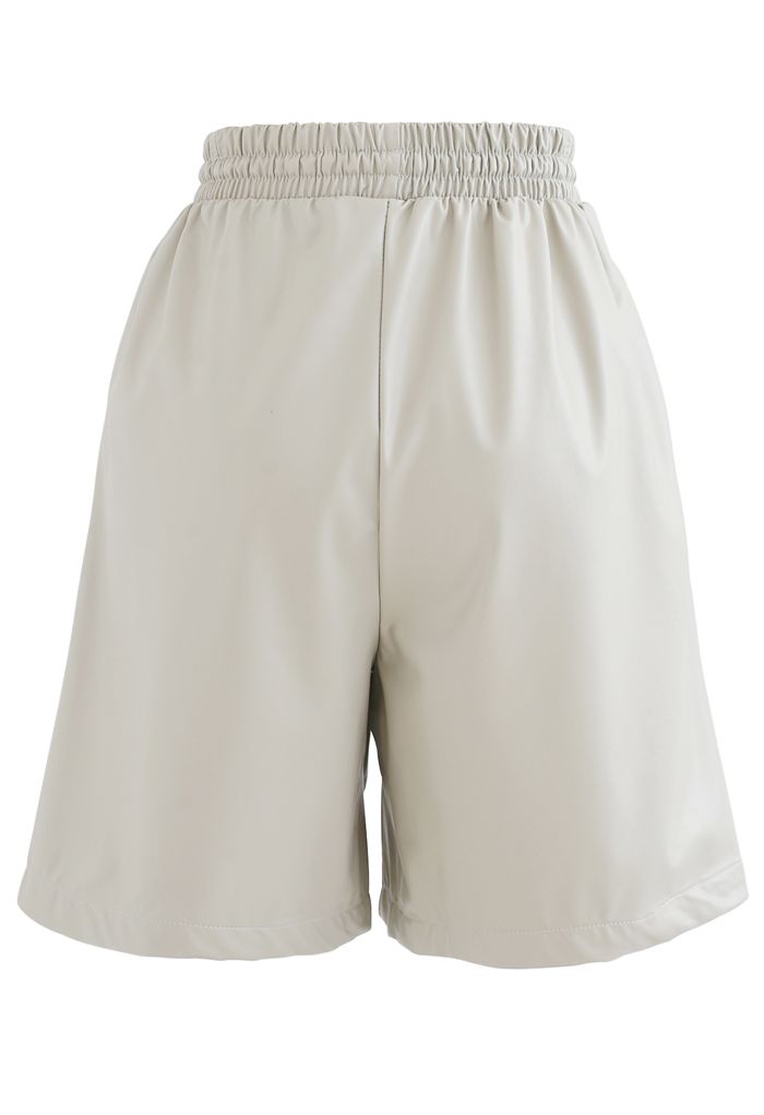 Drawstring PU Leather Shorts in Ivory - Retro, Indie and Unique Fashion