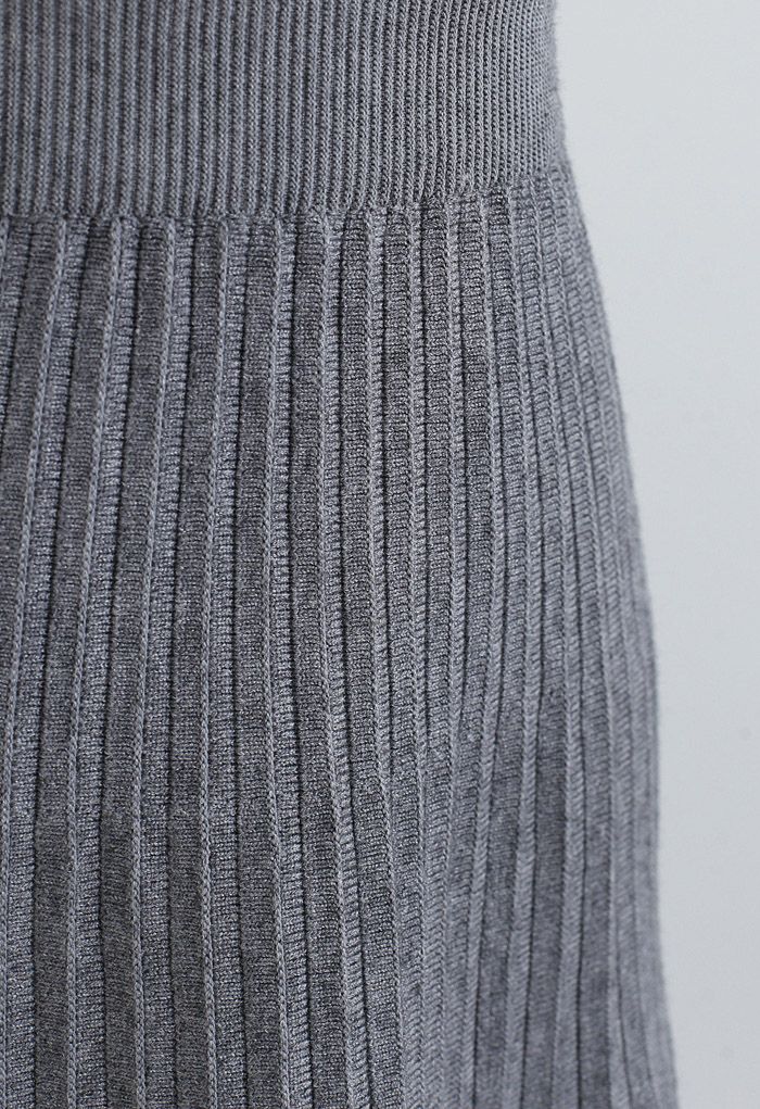 Lace Trim Pleated Knit Midi Skirt in Grey - Retro, Indie and Unique Fashion