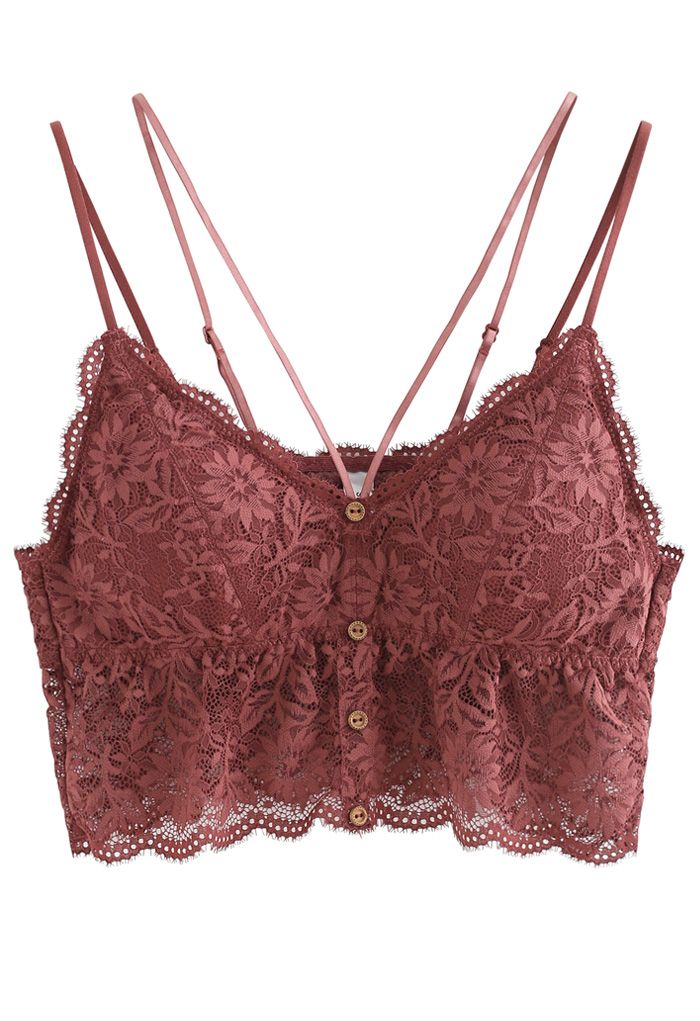 Strappy Full Lace Button Down Bustier Top in Wine - Retro, Indie and ...