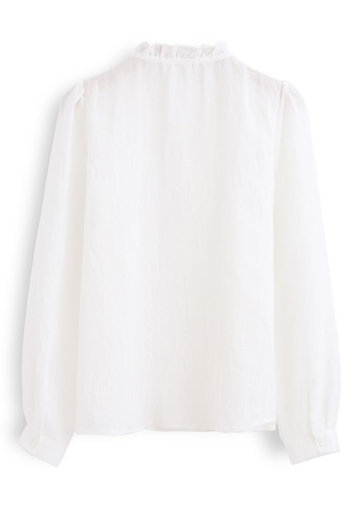 Ruffle Trims V-Neck Shirt in White - Retro, Indie and Unique Fashion