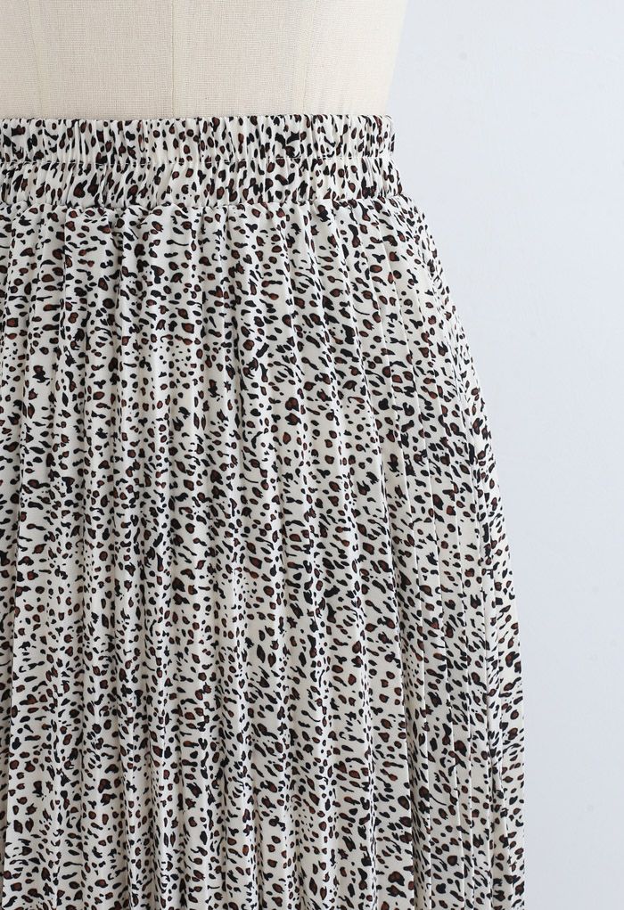 Animal Print Pleated Midi Skirt in Ivory - Retro, Indie and Unique Fashion