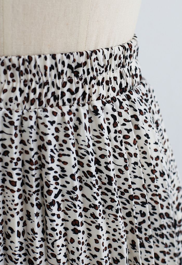 Animal Print Pleated Midi Skirt in Ivory - Retro, Indie and Unique Fashion