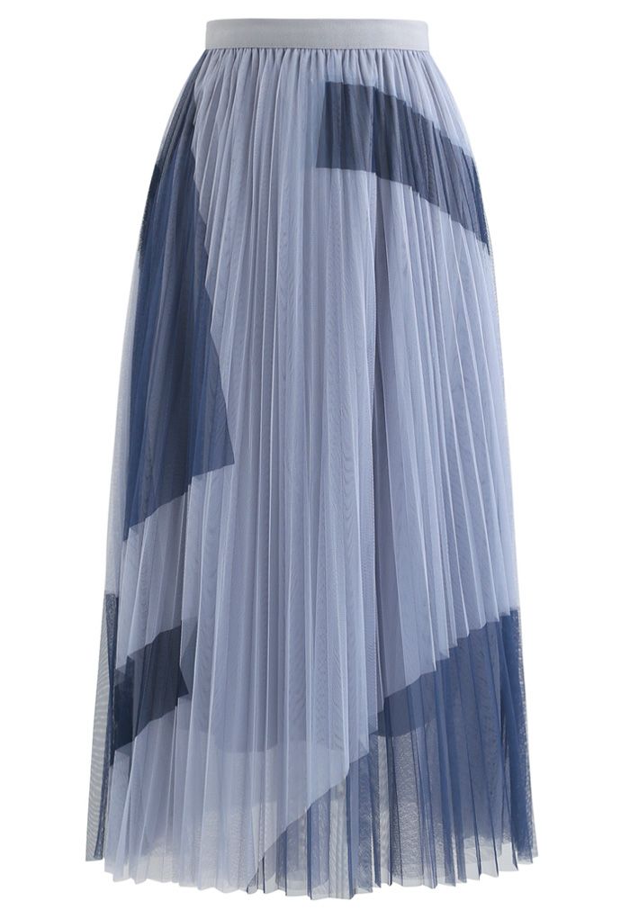 Color Block Double-Layered Mesh Skirt in Dusty Blue - Retro, Indie and ...