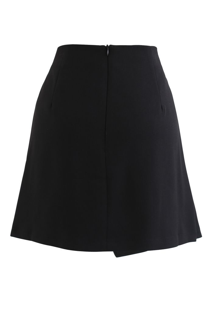 Side Ruched Belt Asymmetric Mini Skirt in Black - Retro, Indie and ...