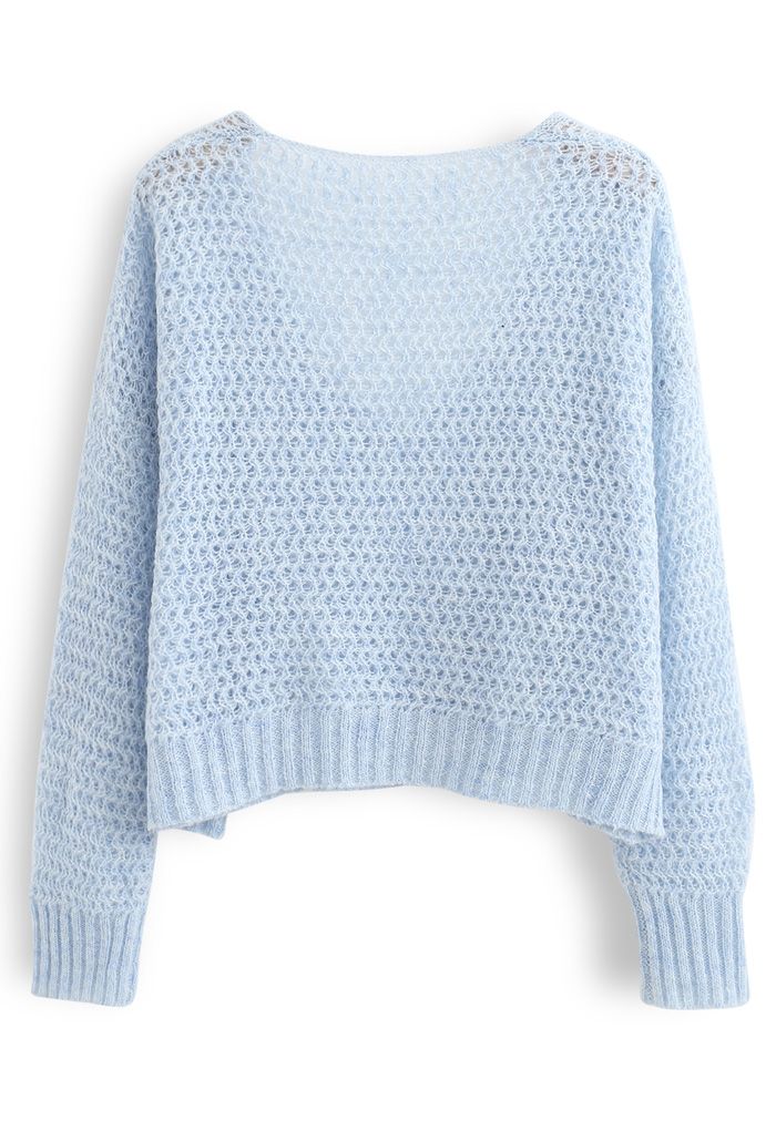 Fluffy Knit Hollow Out Crop Sweater in Blue - Retro, Indie and Unique ...