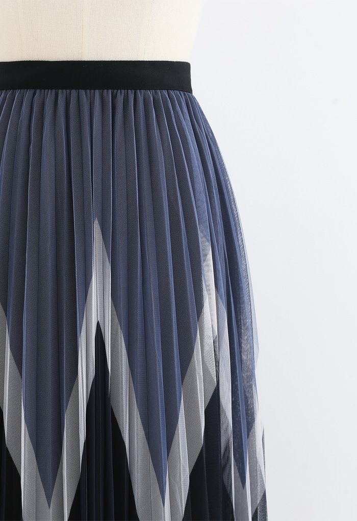 Zigzag Double-Layered Pleated Tulle Midi Skirt in Black - Retro, Indie ...