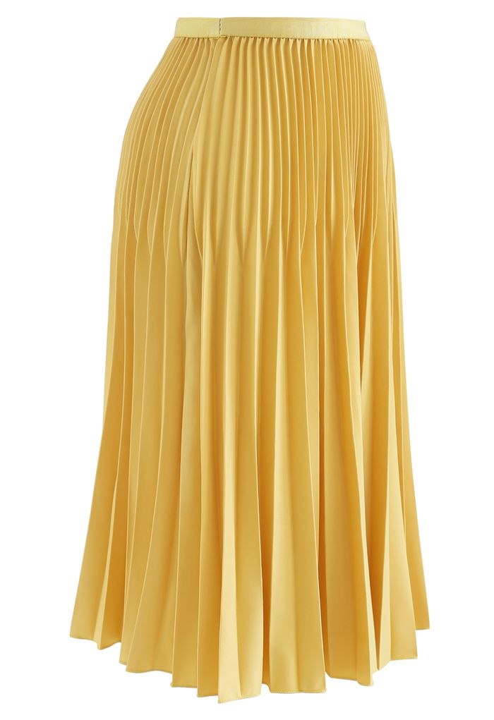 Solid Color Pleated A-Line Midi Skirt in Mustard - Retro, Indie and ...