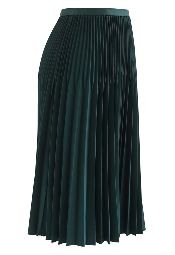 Solid Color Pleated A-Line Midi Skirt in Emerald - Retro, Indie and ...