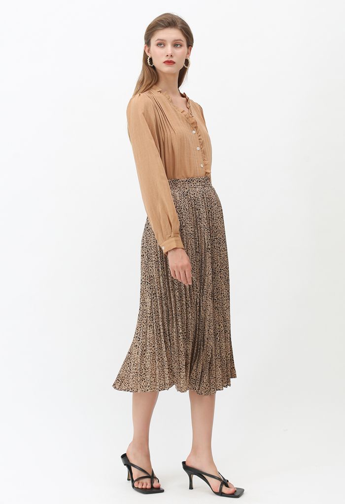 Animal Print Pleated Midi Skirt in Tan - Retro, Indie and Unique Fashion