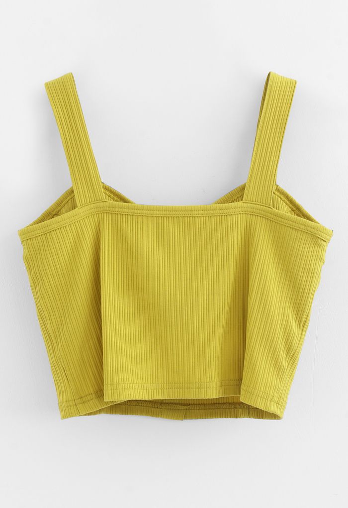 Buttoned Front Strappy Crop Tank Top in Lime - Retro, Indie and Unique ...