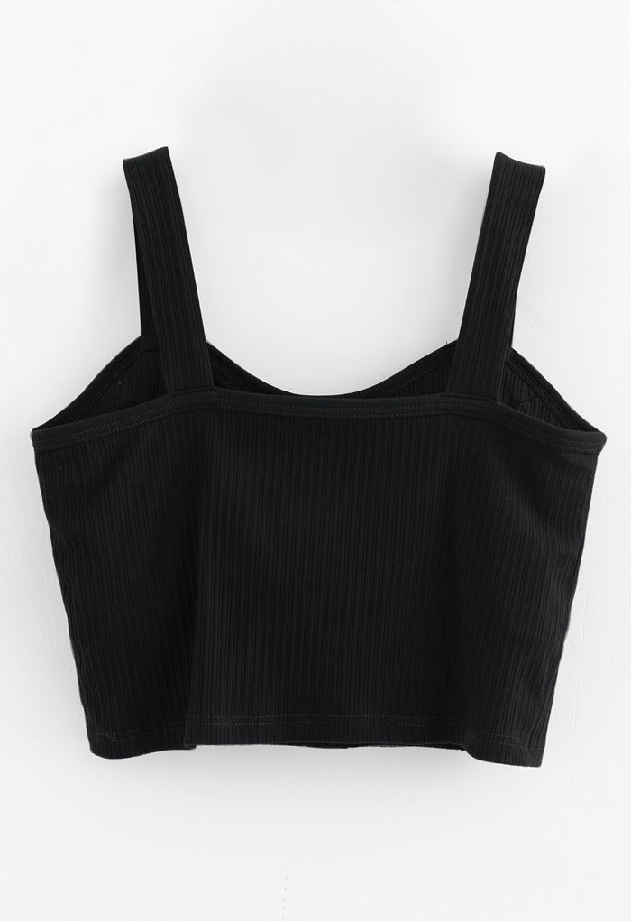 Buttoned Front Strappy Crop Tank Top in Black - Retro, Indie and Unique ...