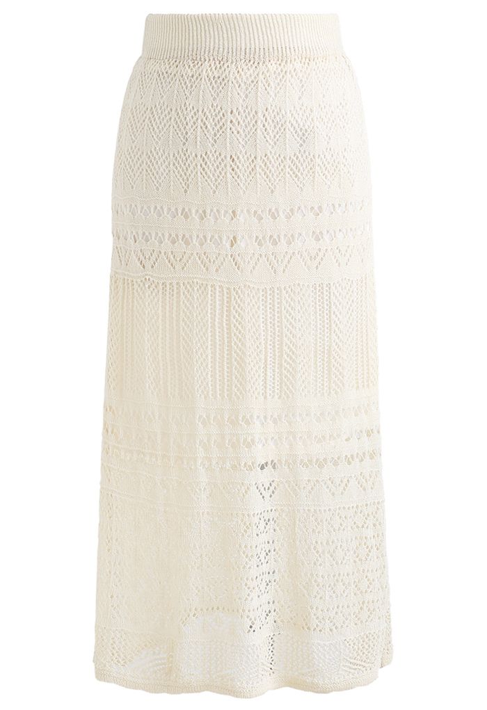 Versatile Hollow Out Knit Skirt in Cream - Retro, Indie and Unique Fashion