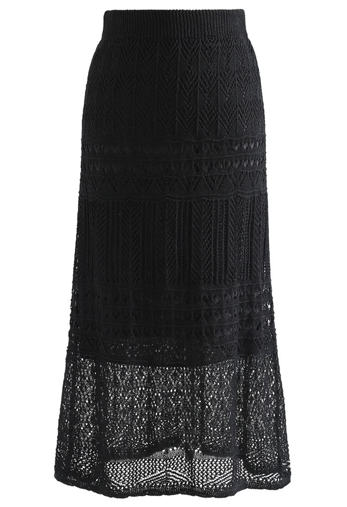 Versatile Hollow Out Knit Skirt in Black - Retro, Indie and Unique Fashion