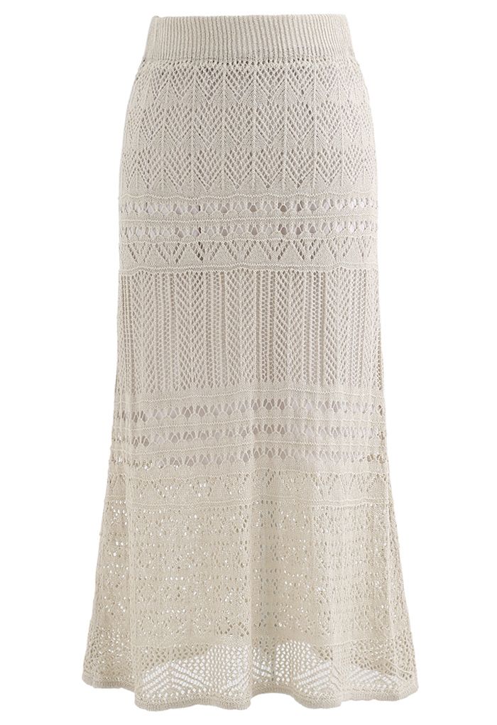 Versatile Hollow Out Knit Skirt in Sand - Retro, Indie and Unique Fashion