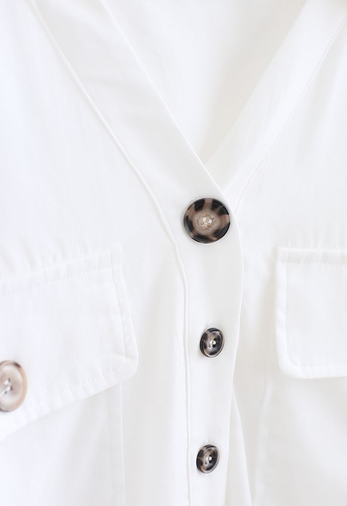 Flap Pockets Button Down Shirt in White - Retro, Indie and Unique Fashion
