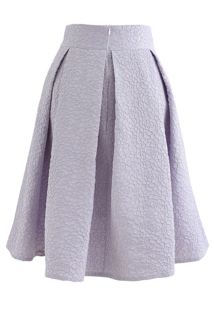 Bowknot Waist Full Floral Jacquard Pleated Skirt in Lilac - Retro ...