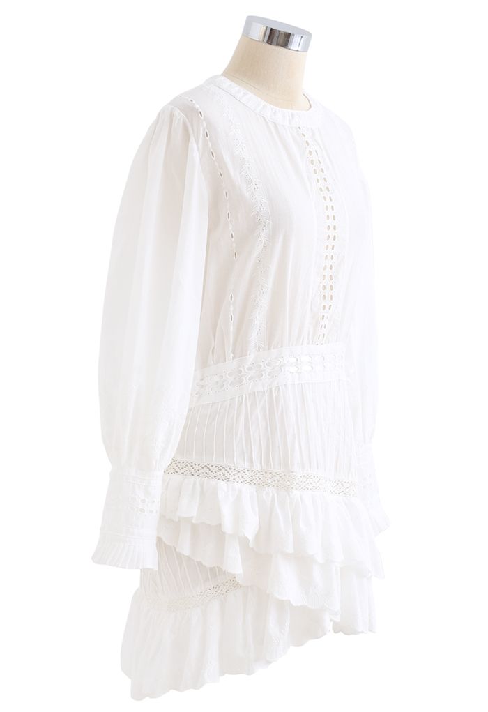 Buttoned Back Embroidered Eyelet Tiered Dress - Retro, Indie and Unique ...