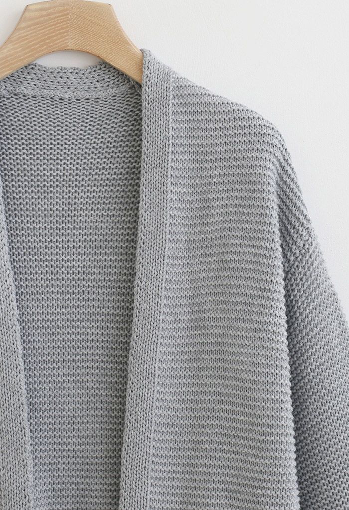 Basic Pockets Open Front Knit Cardigan in Grey