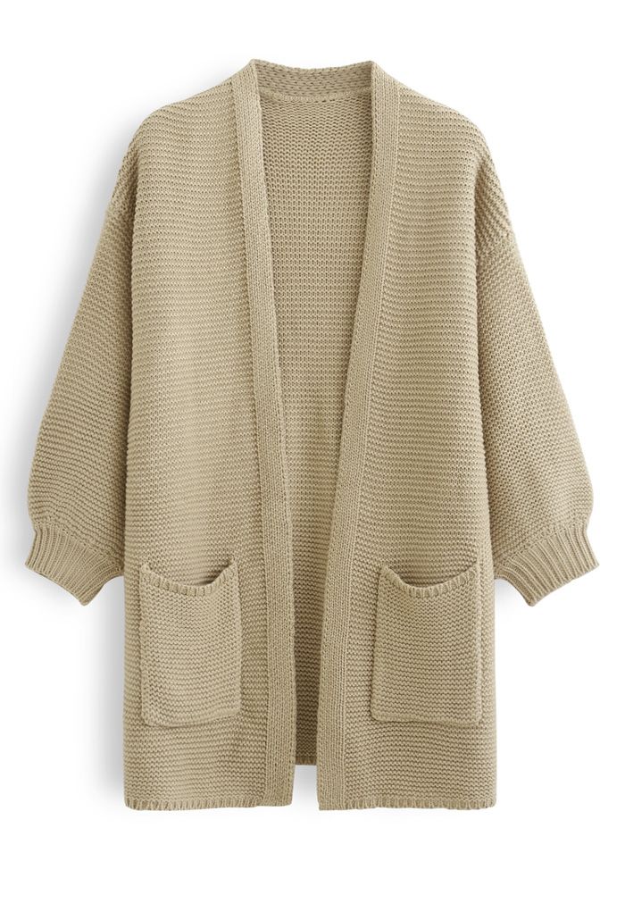 Basic Pockets Open Front Knit Cardigan in Camel - Retro, Indie and ...