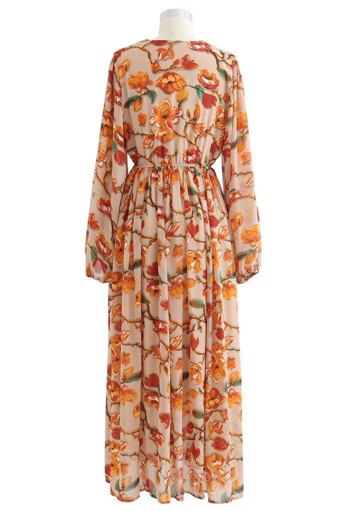 Flower Fairyland Button Shirred Chiffon Maxi Dress - Retro, Indie and ...