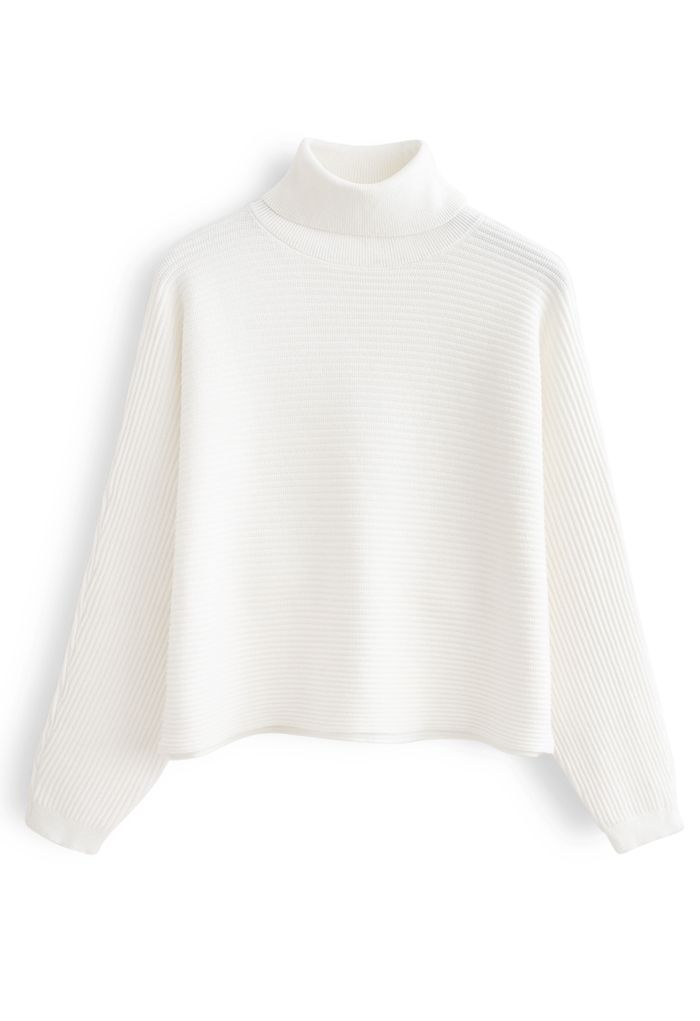 Basic Rib Knit Cowl Neck Crop Sweater in White - Retro, Indie and ...