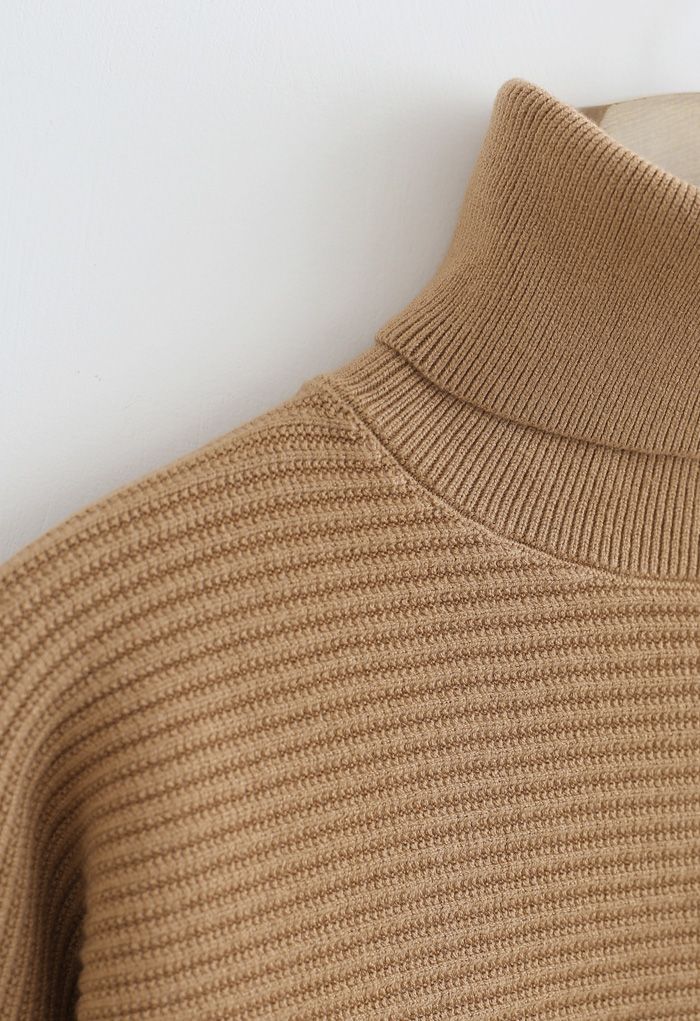 Basic Rib Knit Cowl Neck Crop Sweater in Caramel - Retro, Indie and ...