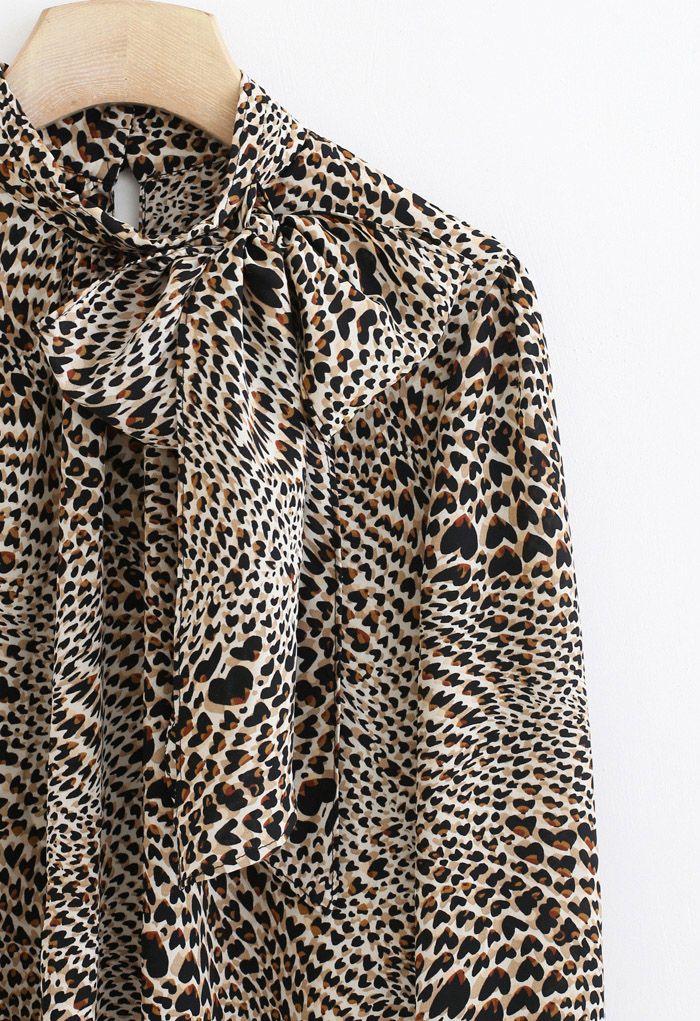 Bowknot Leopard Print Chiffon Shirt - Retro, Indie and Unique Fashion