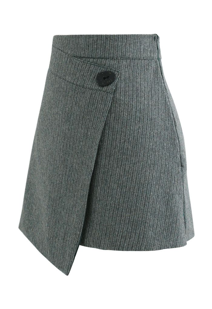Button Flap Wool-Blended Mini Skirt in Dark Green - Retro, Indie and ...