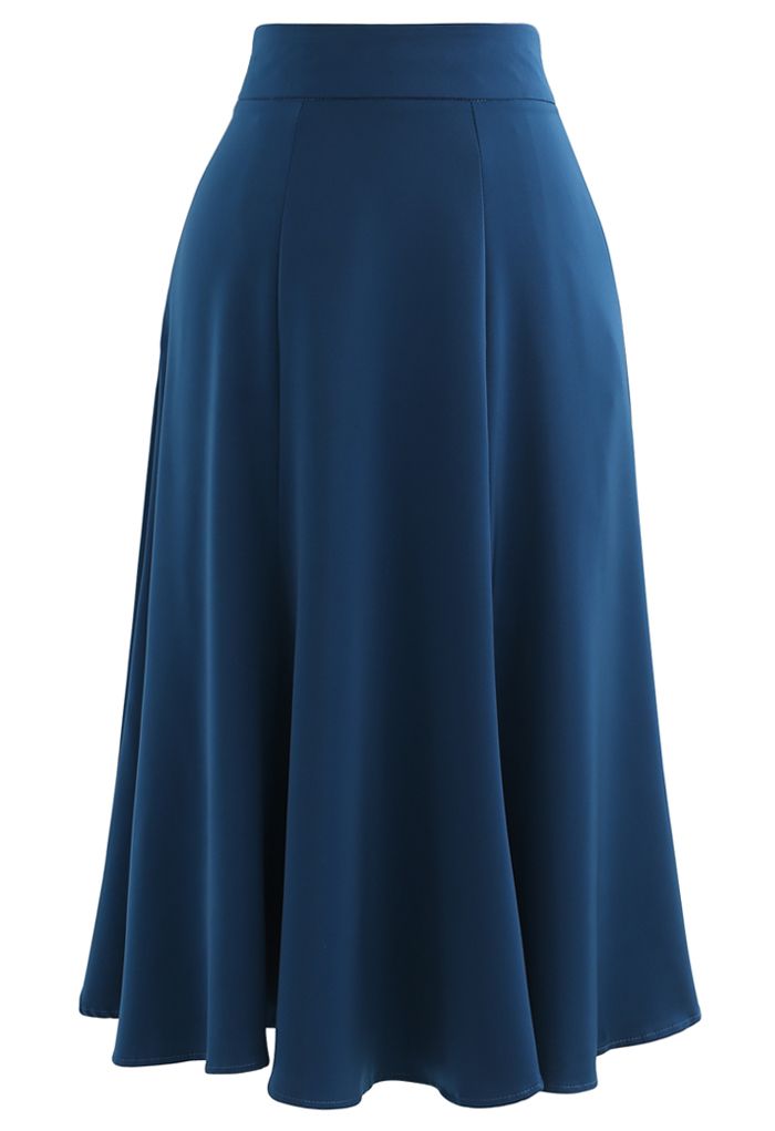 Satin A-Line Midi Skirt in Indigo - Retro, Indie and Unique Fashion