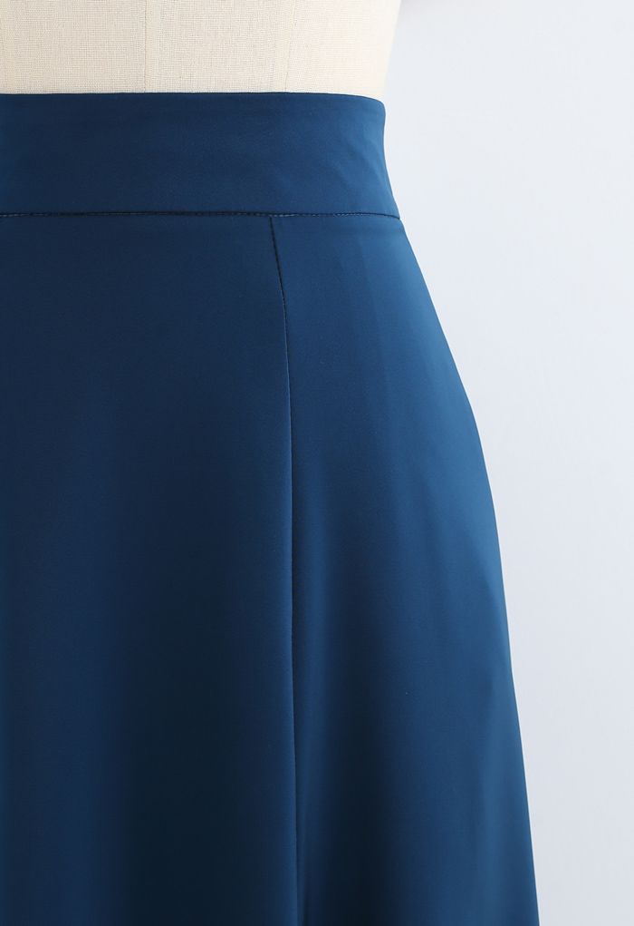 Satin A-Line Midi Skirt in Indigo - Retro, Indie and Unique Fashion