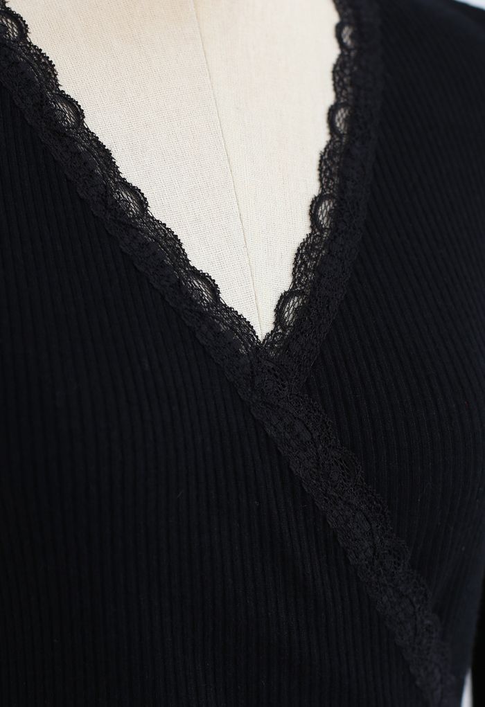 Lace Trim Wrap Knit Top in White - Retro, Indie and Unique Fashion
