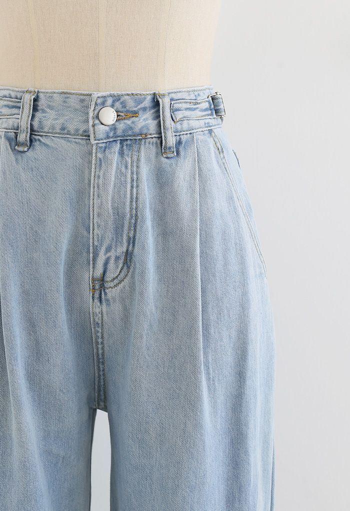 Fashion - in Wide-Leg Blue Jeans Pocket Belted and Retro, Light Unique Indie