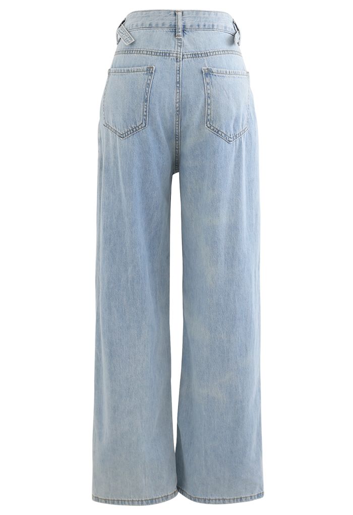 in Indie Belted Fashion Jeans - Blue Retro, and Unique Wide-Leg Light Pocket