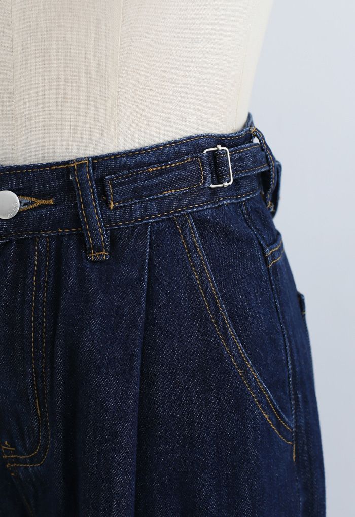 Belted Wide-Leg Pocket Jeans in Navy