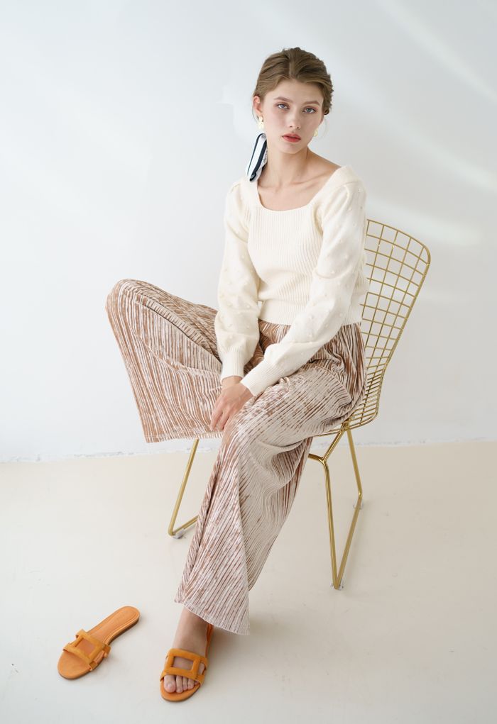 Bowknot Back Square Neck Knit Sweater in Cream