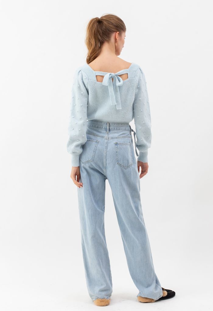 in Pocket Jeans Belted - Indie Light Retro, Blue Wide-Leg Unique Fashion and