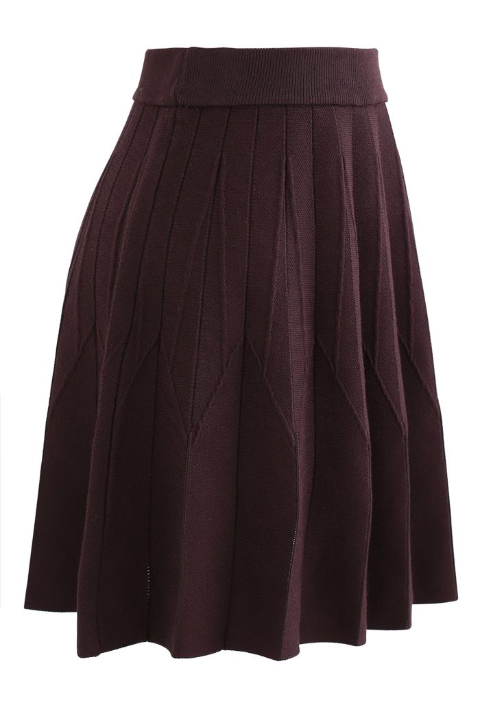 Stripe Pleated A-Line Knit Skirt in Brown