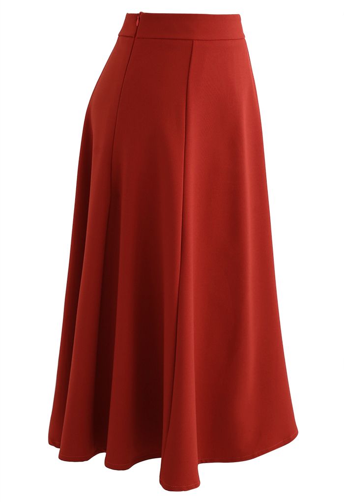 Seam Detail Flare Hem Midi Skirt in Red - Retro, Indie and Unique Fashion