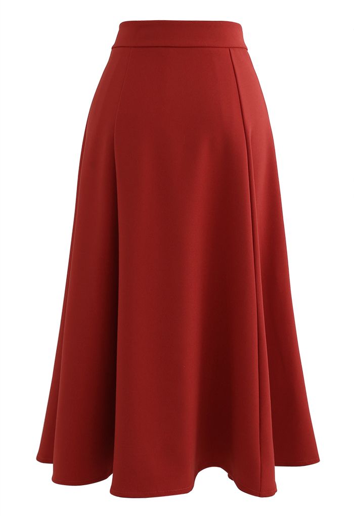 Seam Detail Flare Hem Midi Skirt in Red - Retro, Indie and Unique Fashion