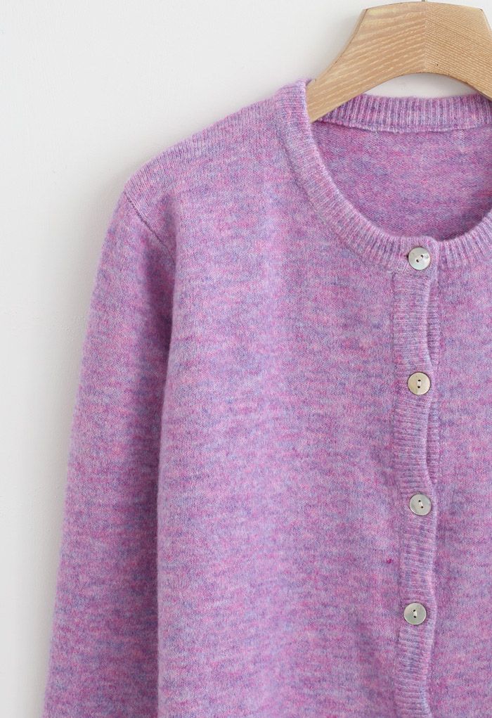 Button Placket Knit Cardigan in Purple